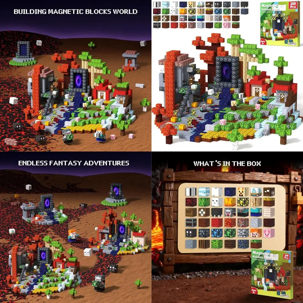 어린이용 200피스 자석 블록 세트, 3-12세, 감각 놀이용 큐브, 게이머와 건축가를 위한 이상적인 선물