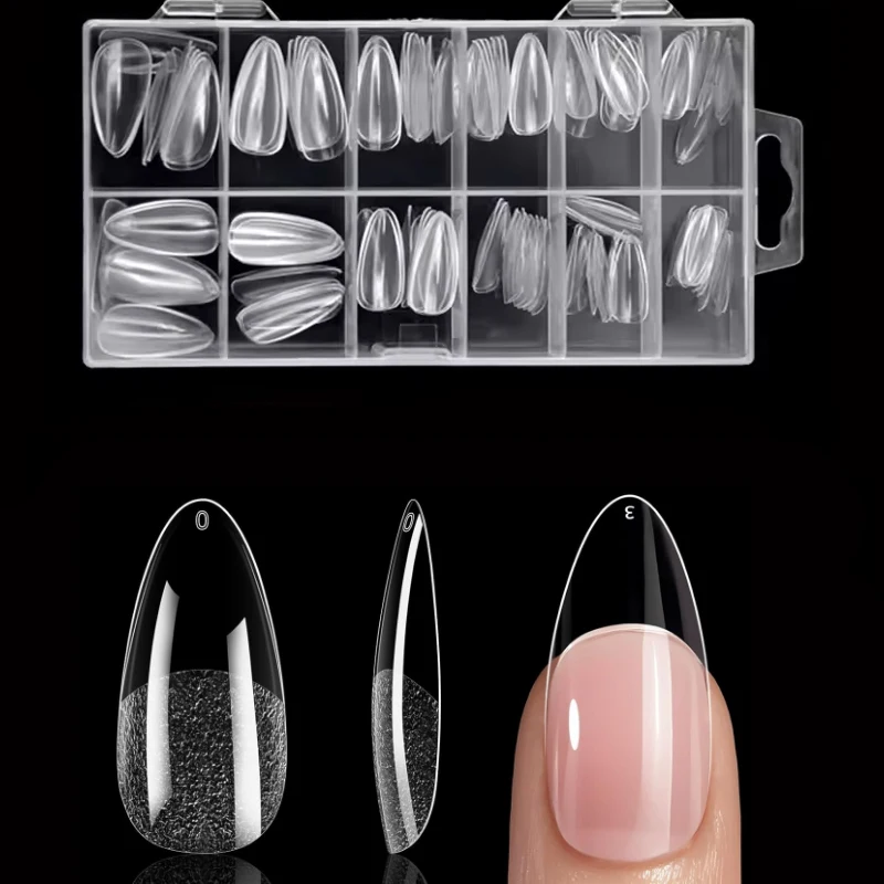 Medium Almond-Shaped Nail Tips - 120 Pieces, 12 Sizes, Transparent Acrylic, Semi-Matte Full-Cover Nail Art, Suitable for DIY Nail Extensions and Salon Use, Pre-Shaped Long-Lasting Nail Art