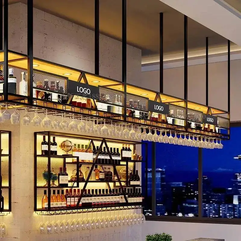 

Liquor Hanging Buffet Wine Cabinets Bar Corner Club Modern Drink Wine Racks Commercial Inverted Stockage Vin Display Cabinet