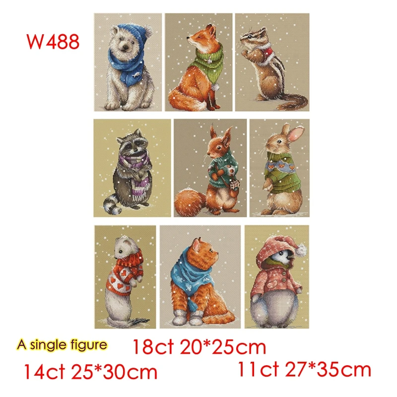 Cross stitch Kit Fox Squirrel Penguin Raccoon animal can be Customized Calico hand Embroidered Material Bag