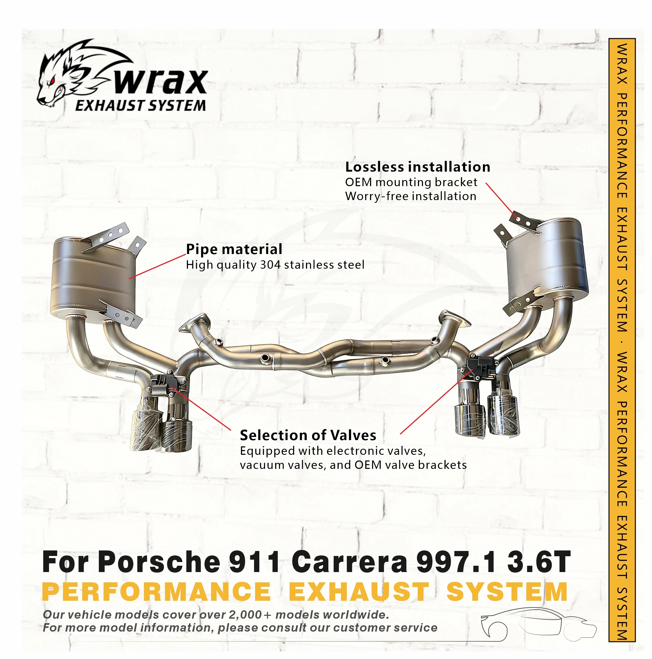 

WRAX Sport Exhaust for Porsche 911 Carrera 997.1 3.6T SS304 Muffler Catback with Electronic Valve Race Car-grade Sound