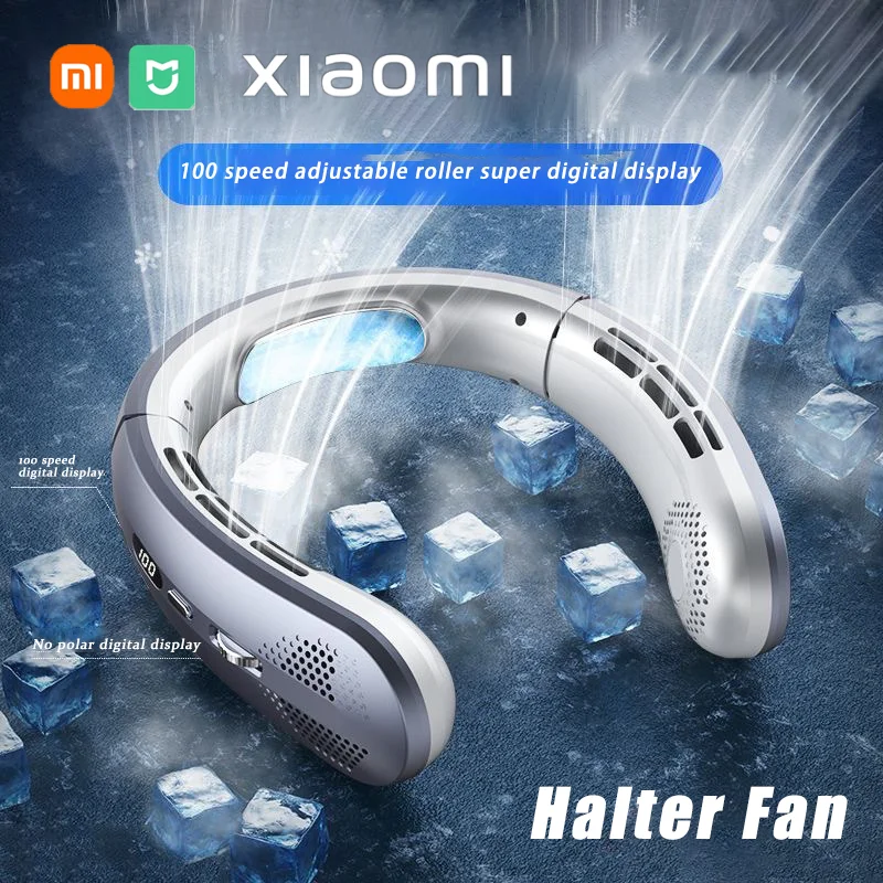 Xiaomi-Mijia USB pendurado pescoço ventilador, portátil, Bladesess, Mini, recarregável, mudo, display digital LED, ventiladores elétricos, refrigerador de ar, 8000mAh