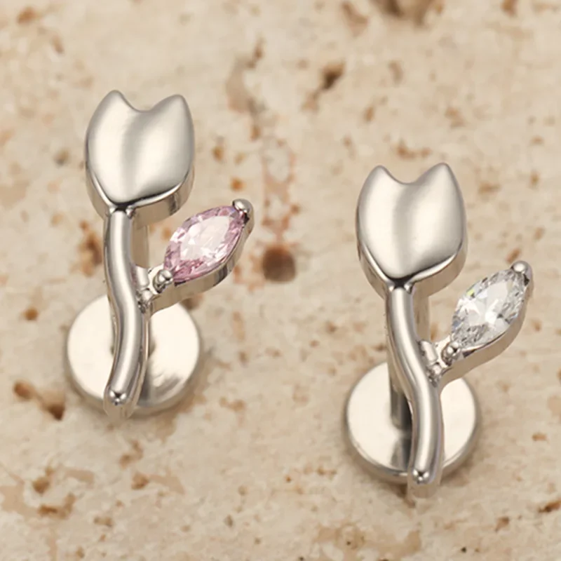 ZOOR F136 التيتانيوم الورد مختبر ثقب اللولب القرط Labret مسمار الغضروف القرط داخليا الخيوط شقة تشيكوسلوفاكيا الزنمة مجوهرات للجسم #3