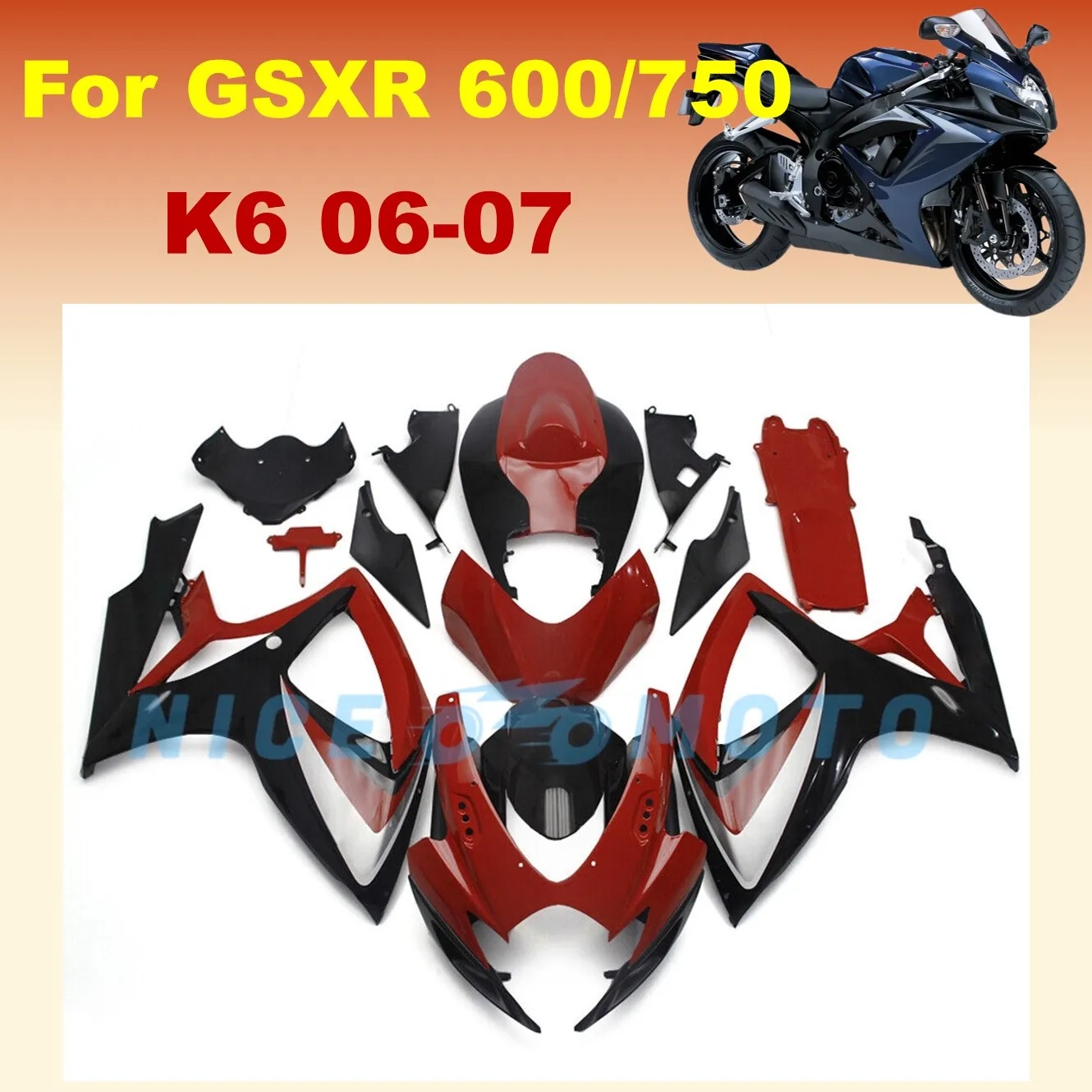 ABS Injection Fairings Kit for GSX-R600 K6 2006 2007 GSXR600 GSXR750 06 07 GSXR 600 red black Bodywork