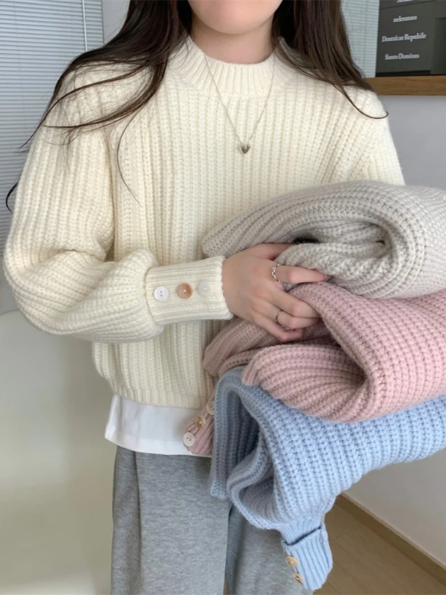 

Retro Japanese Sle Women's ort Pullover Sweater Long Sve Soft Loose Lazy Base Layer Knitted irt Spring Autumn Top