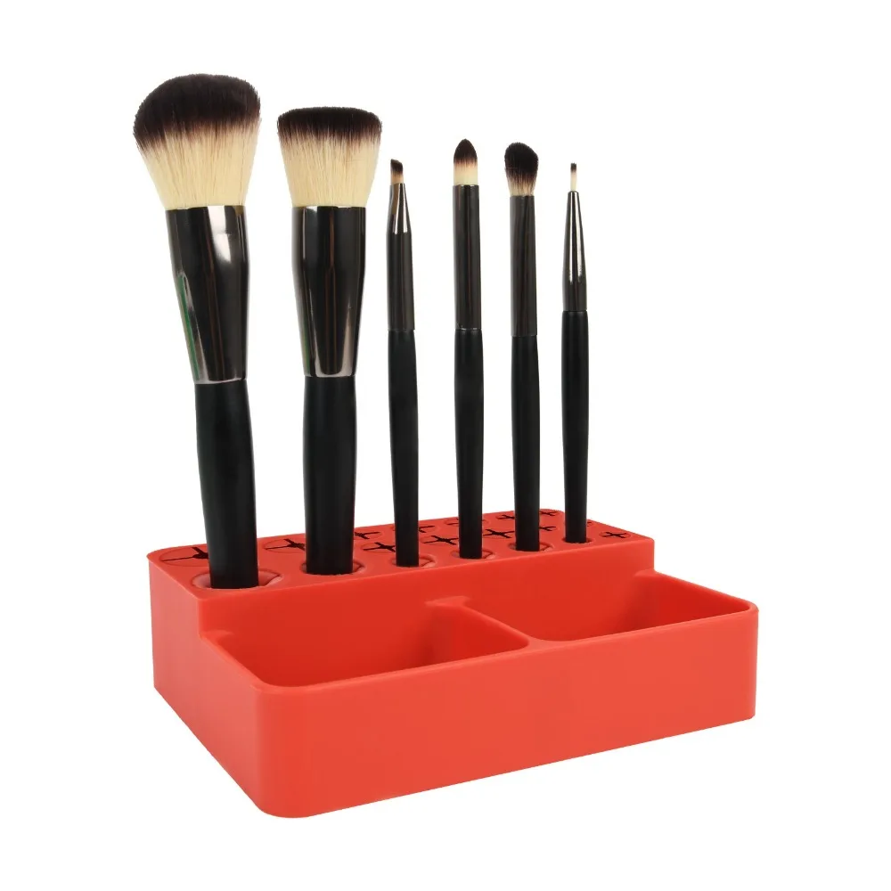 Porte-brosse de maquillage multi-grille, matériau en Silicone, étagère de bureau, présentoir de crayons à sourcils, boîte de tri, rangement de papeterie