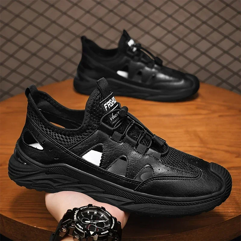 Zapatillas de deporte informales de malla para hombre, zapatillas deportivas transpirables con cordones para exteriores, antideslizantes, nueva moda, verano y otoño