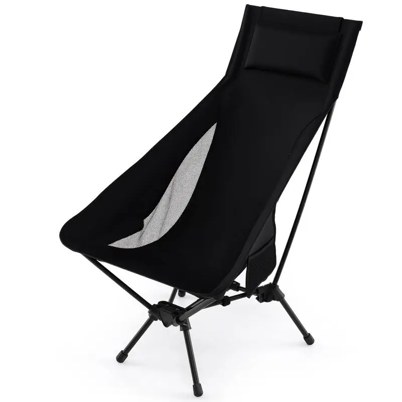 

High Back Portable Camping Chair with Compact Carry Bag and Pillow-Black