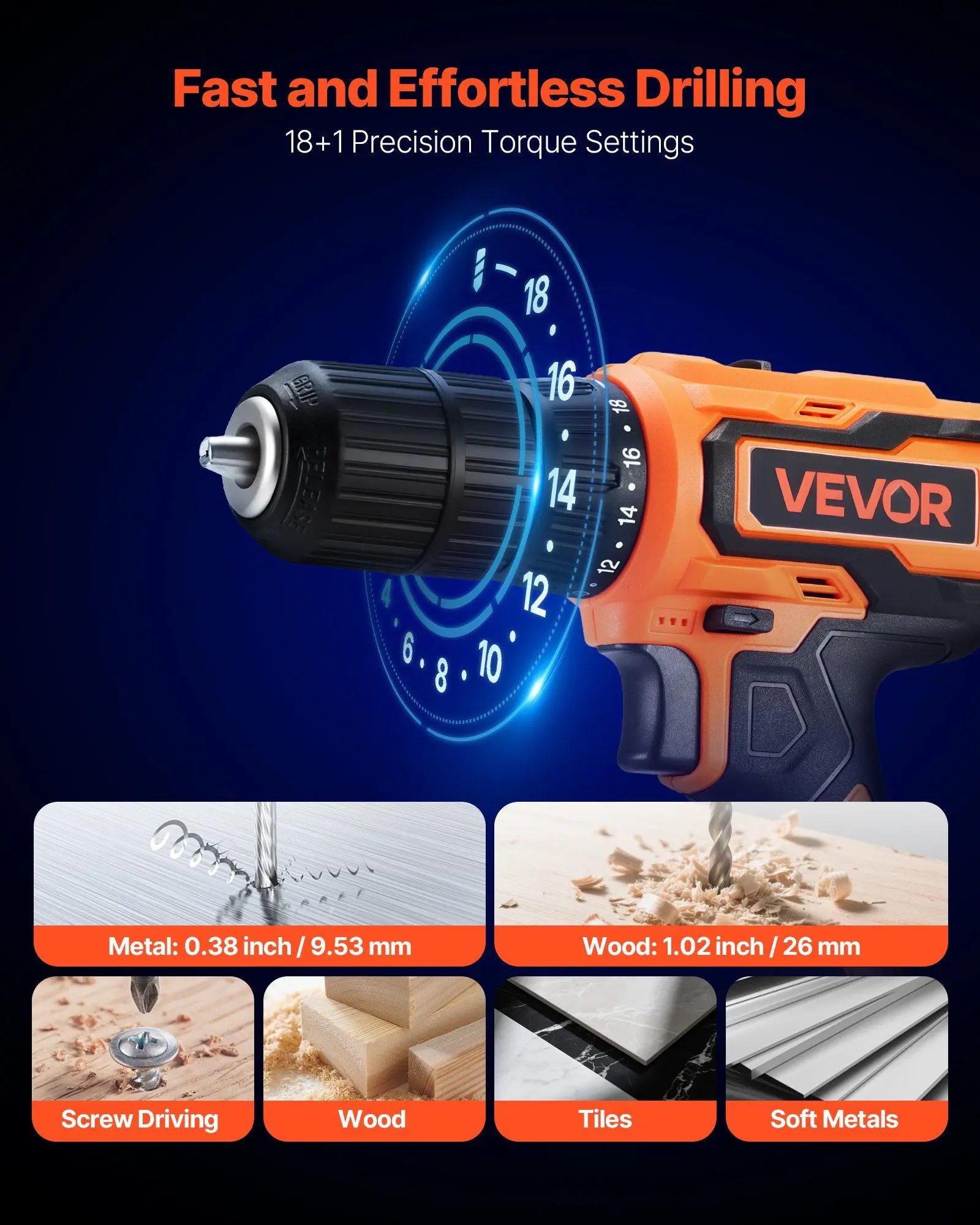 Chave de broca sem fio 1/2 "mandril de metal 0-1800 rpm com clipe de cinto de carregador de bateria para tarefas de condução de parafuso de perfuração de madeira e metal