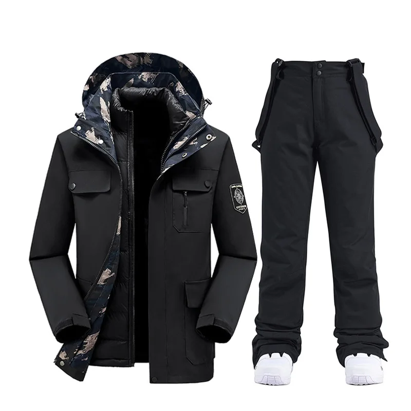 Ski Suit Men 3 In 1 Ski Jacket Ski Pants Winter Warm Windproof Waterproof Outdoor Sports Snowboarding Wear Snow Coat Trousers