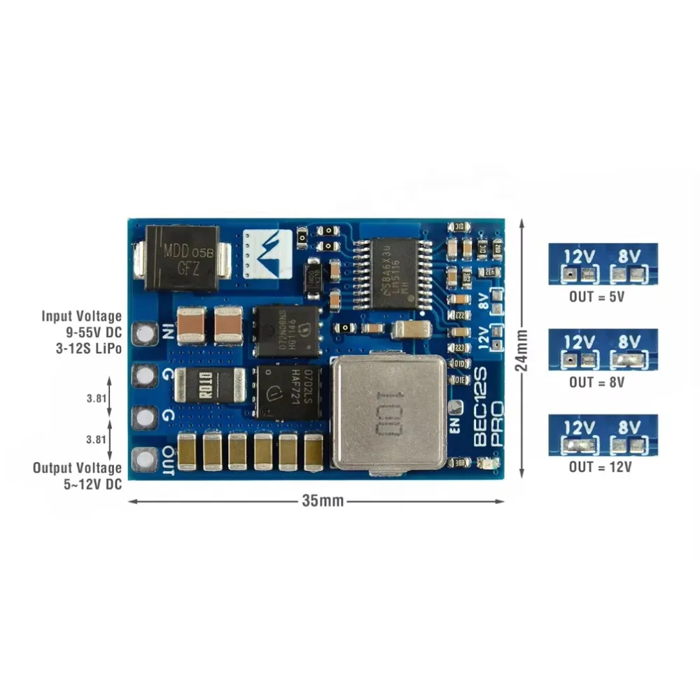 MATEK BEC12S-PRO 9-55 فولت إلى 5 فولت/8 فولت/12 فولت-5A منظم الجهد BEC وحدة الطاقة حماية التيار الزائد الاسترداد الذاتي لطائرة RC FPV بدون طيار #3