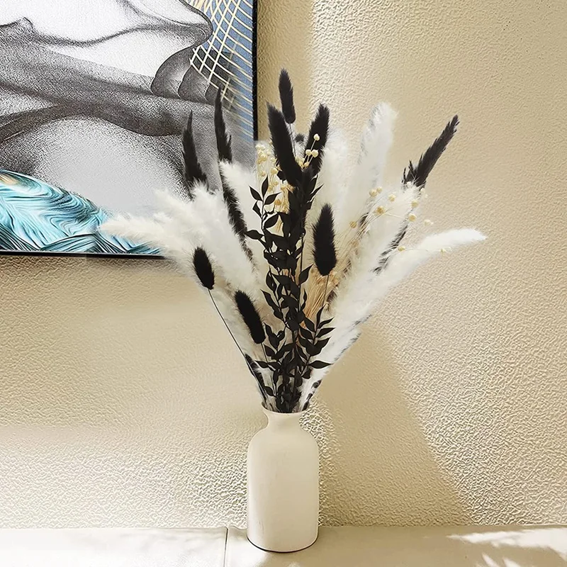 Pampas Grass, Charm Pampas Grass Decor For Room, Office, Party And Other Space (Black And White)