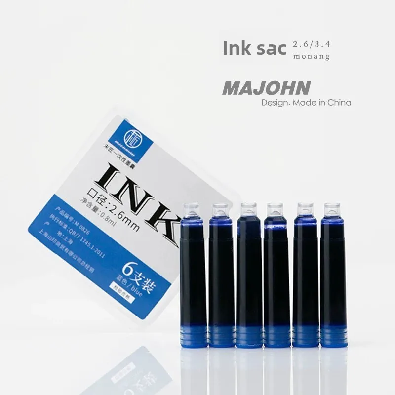 

120/6 PCS Majohn 2.6/3.4mm Ink Sac Black 37mm Fountain Pen Ink Cartridges Office School Supplies Stationery for JINHAO Hongdian