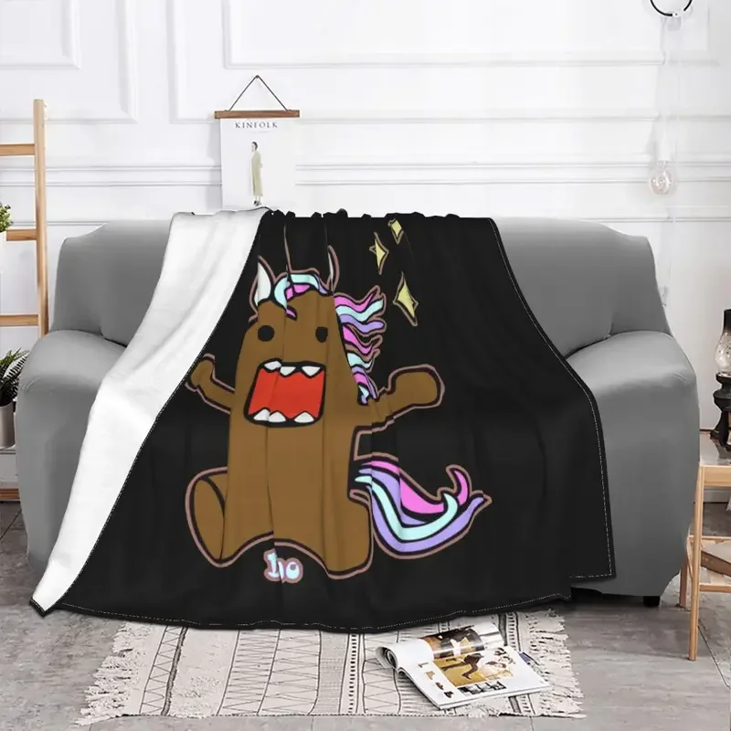 Domo Kun Unicorn Blanket Flannel Spring/Autumn Rockers Japanese Anime Multifunction Thin Throw Blanket for Home Travel Bedspread