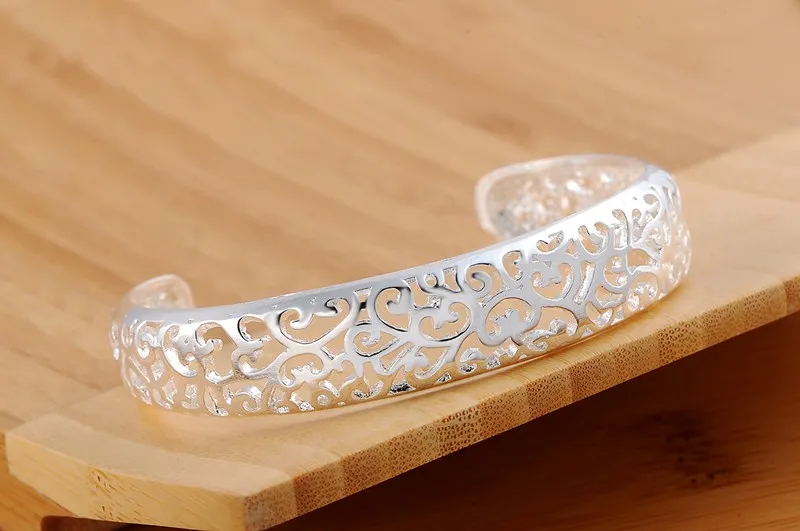 

Fashion 925 sterling Silver Pretty Hollow pattern bangles Bracelets for Women adjustable wedding accessories Party Gifts Jewelry