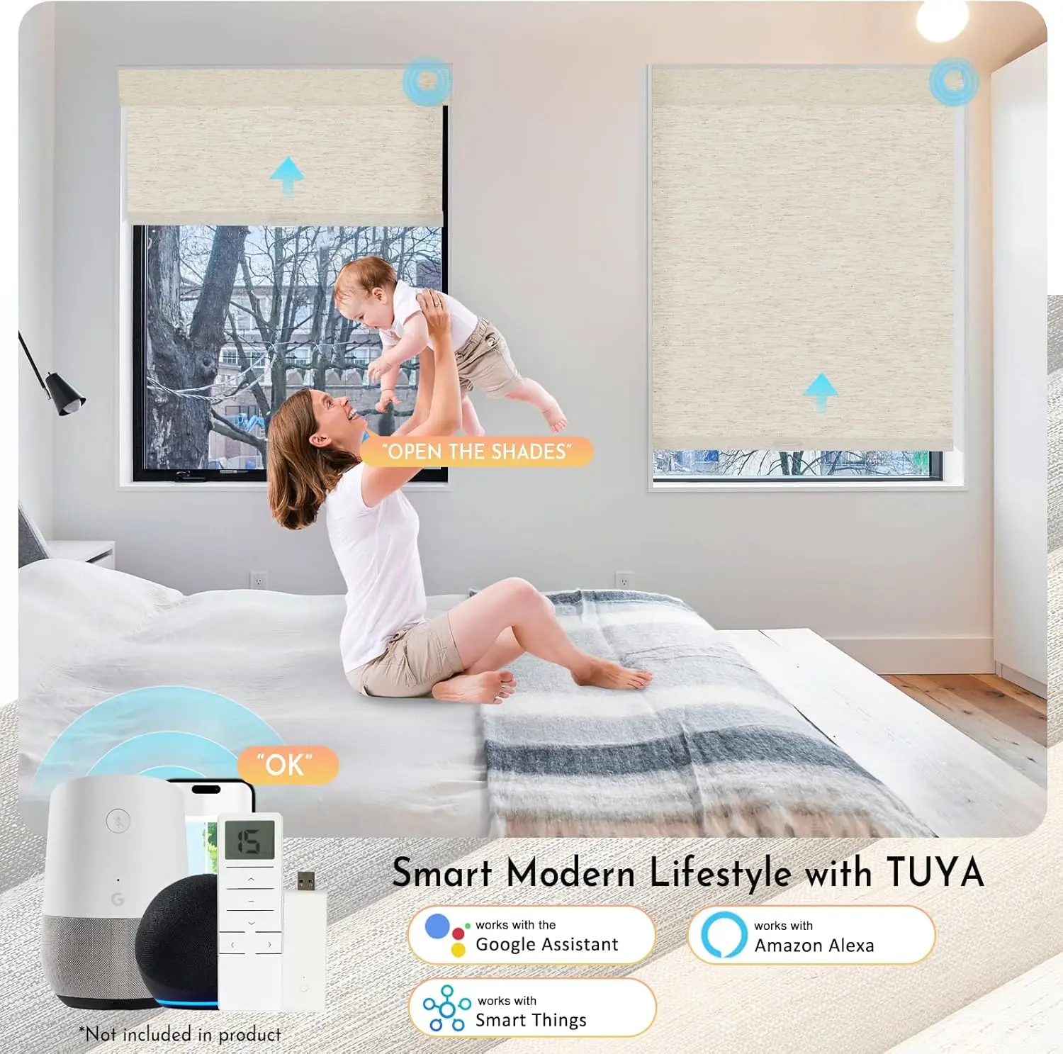 2026 New Design Hot Sale Blackout Linen Fabric Tuya App Homekit Control Motorized Easy Install No Drill Roller Blinds For Home