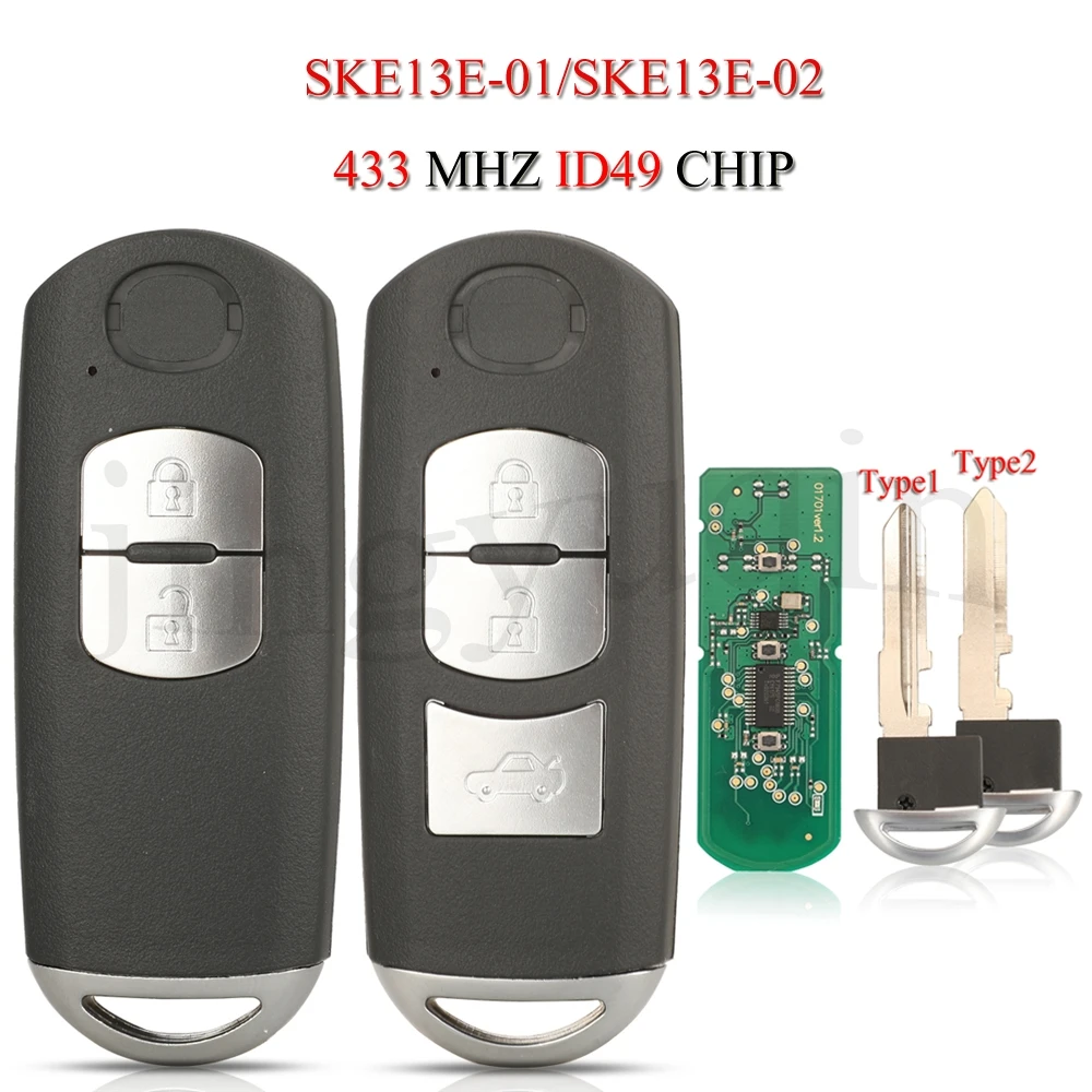 

jingyuqin SKE13E-01 SKE13E-02 Remote Smart Car Key For Mazda CX-3 CX-5 Axela Atenza 433Mhz ID49 Chip 2/3Buttons Remote Control