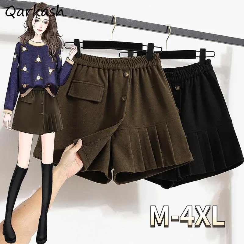 Shorts Women Winter Irregular Pleated Designed Soft Sweet Vintage Solid Gentle High Waist Preppy Style Aesthetic Faldas Harajuku