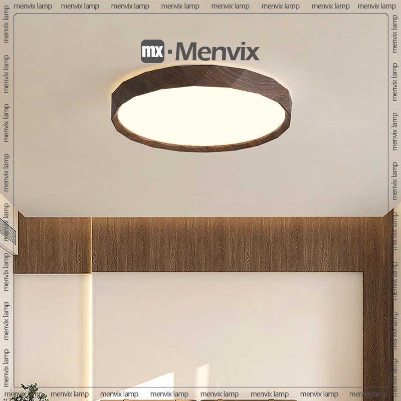 Nordic Walnut Colored Ceiling Light Retro And Minimalist Circular And Minimalist Eye Protection Bedroom Lighting Fixtures image 4