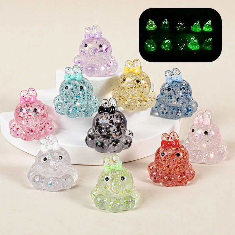 1/2/5Pcs Cartoon Cute Luminous Bow Octopus Micro Landscape Ornaments Creative Fashion DIY Home Decoration Accessories Gifts