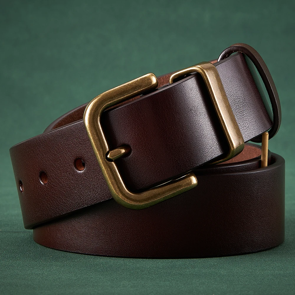 3.8CM Male Belt Full Grain Cowskin Genuine Leather Strap Pure First Layer Cowhide Retro Copper Buckle Jeans Men Belt For Jeans