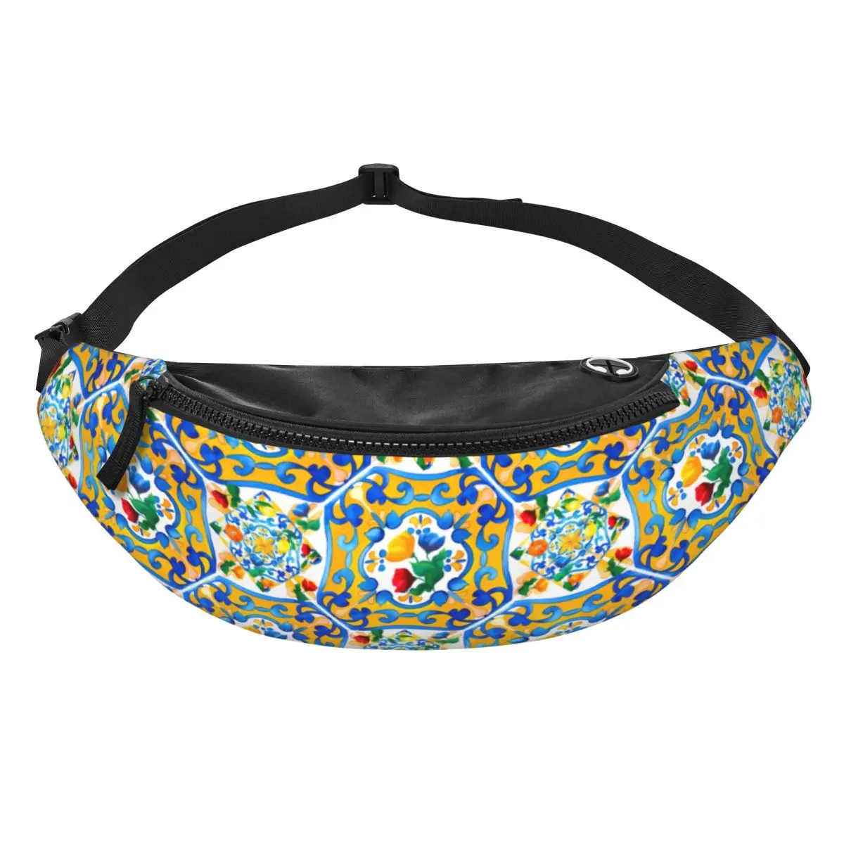 Custom Mediterranean Summer Lemons Italian Tiles Fanny Pack for Men Women Cool Crossbody Waist Bag Hiking Phone Money Pouch