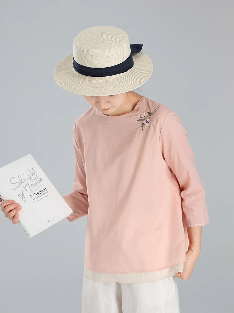 

Уникальная двухслойная женская блузка из чистого хлопка в новом китайском стиле, весенняя, дышащая, комфортная