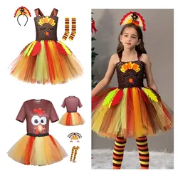 Kids Children Thanksgiving Turkey Cosplay Costume Girls Tutu Dress Headband Outfits Halloween Carnival Party Suit