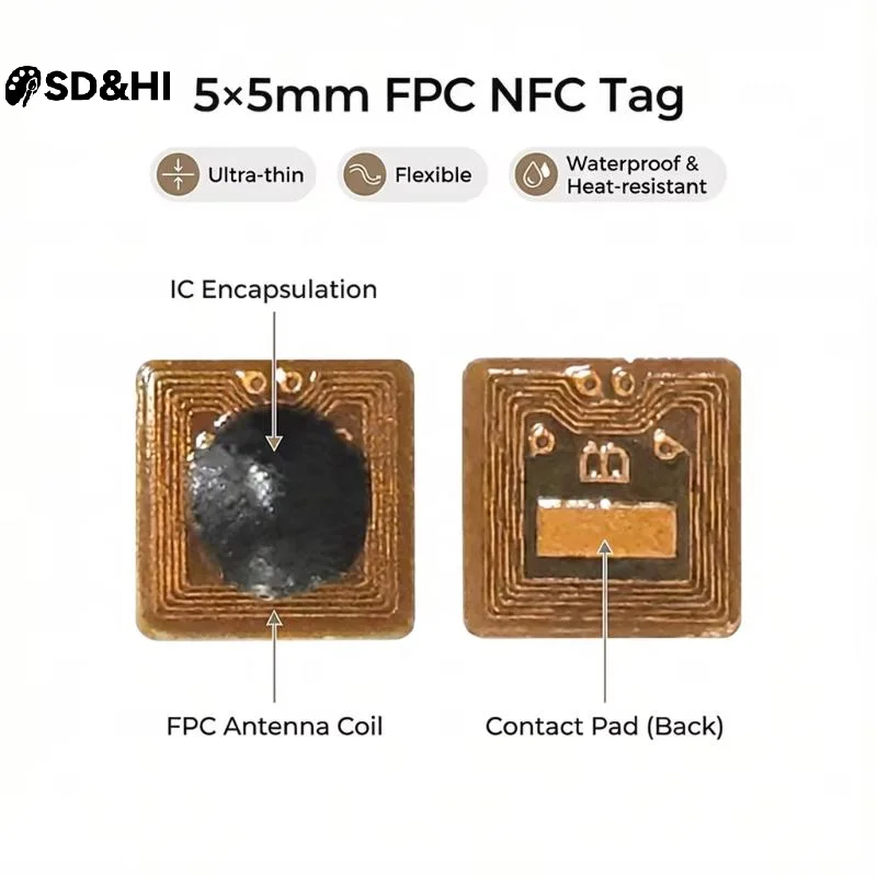 1/5/10PCS Programmable 5*5mm Micro FPC NFC RFID Tag Sticker 1mm Reading Range For Access Control And Supply Chain Management