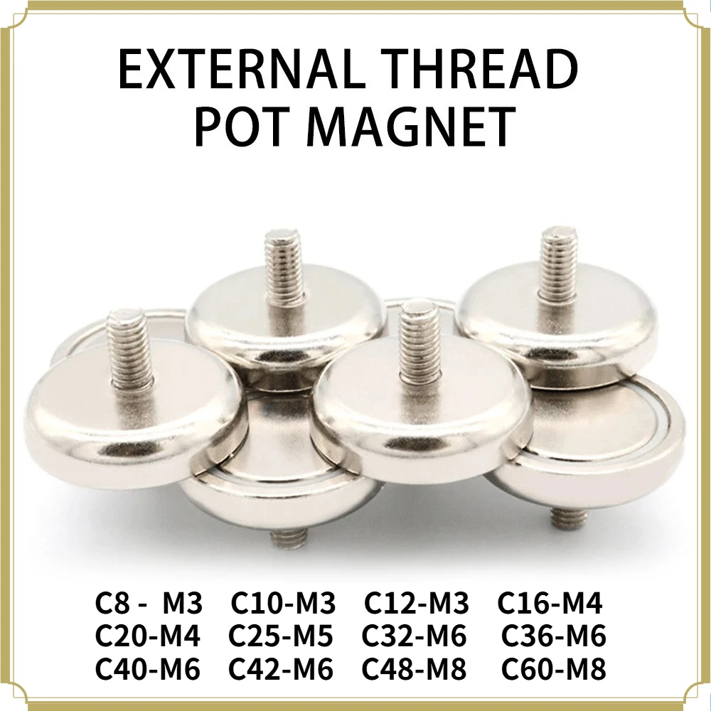 C8~C60 Neodymium Strong External Thread Pot Magnetic Magnet Iron External Tooth Magnetic Suction Cup Screw Base For DIY
