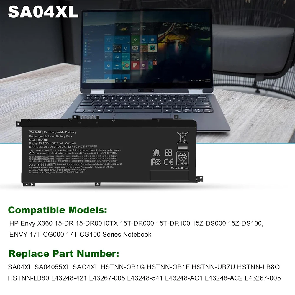 New SA04XL SAO4XL Battery for HP Envy X360 15m-ds0011dx 15m-dr0012dx 15m-dr0011dx 15m-ds0xxx 15t-dr100 17t-cg100 15M-DR 15M-DS