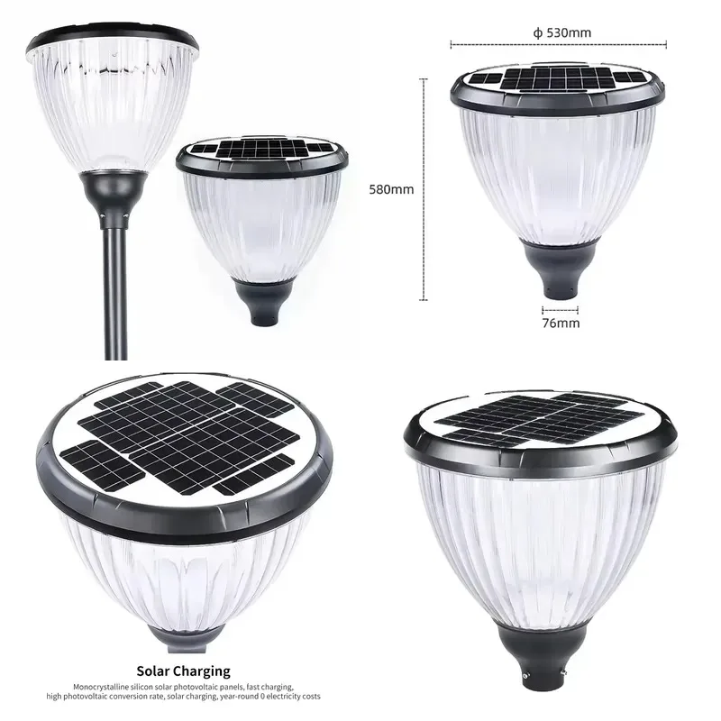 Outdoor Waterproof IP65 Solar LED Street Light Post Frame Safety Pole Lamp for Garden Road Beach