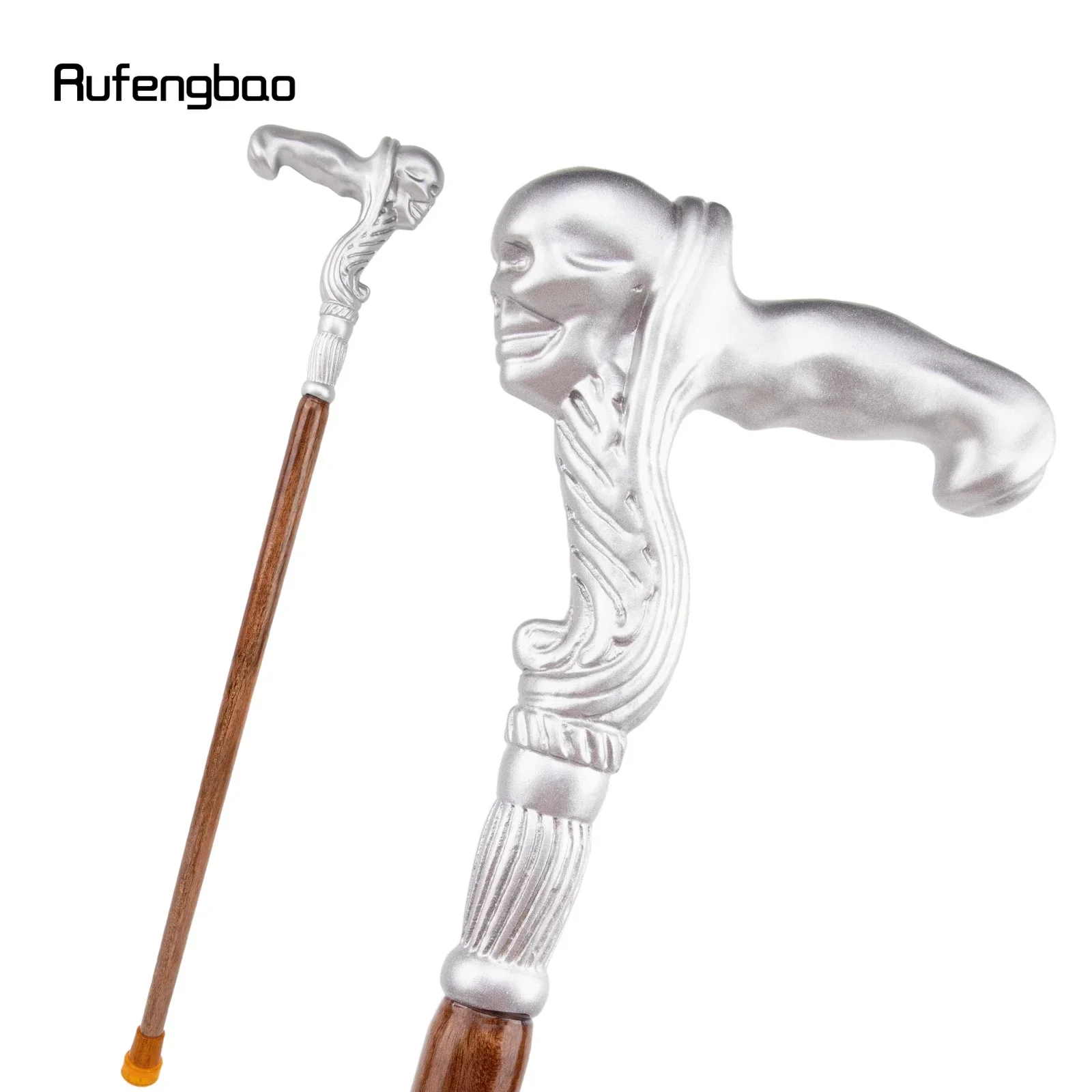 

Silver Skull Head Wooden Single Joint Fashion Walking Stick Decorative Cospaly Walking Cane Steampunk & Everyday Use 93cm