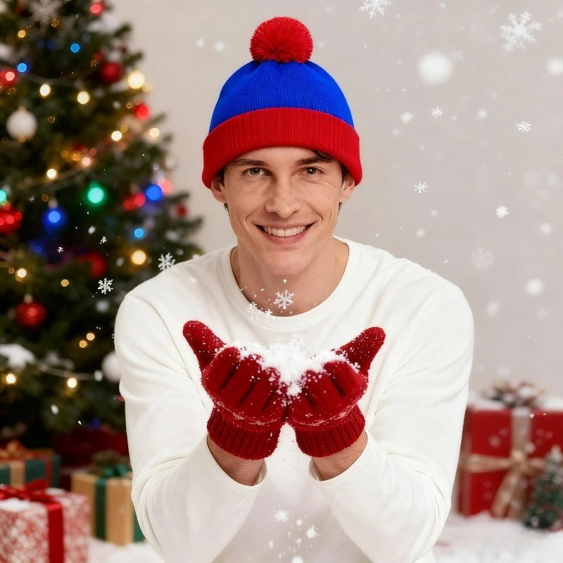 2pc Christmas Cosplay Funny Beanie Hat and Gloves,Unisex Winter Warm Classic Knitted Hat,Halloween,new Year Costume Accessories image 5