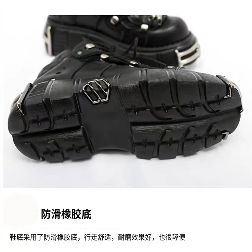 Fashion Punk Men's Motorcycle Ankle Boots Platform Women Metal Rivest Sneakers Female Gothic Casual Shoes Thick Bottom Trainers