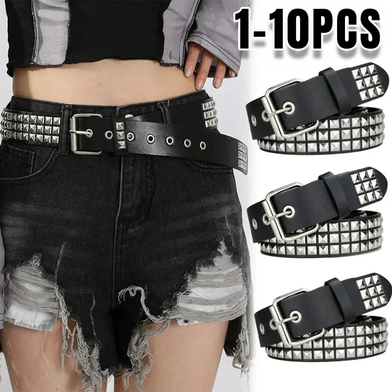 

Ремень с квадратными бусинами и заклепками, металлический пояс-пирамида для мужчин и женщин, фурнитура в стиле панк, джинсовый ремень Y2K, дизайнерский ремень, женские ремни