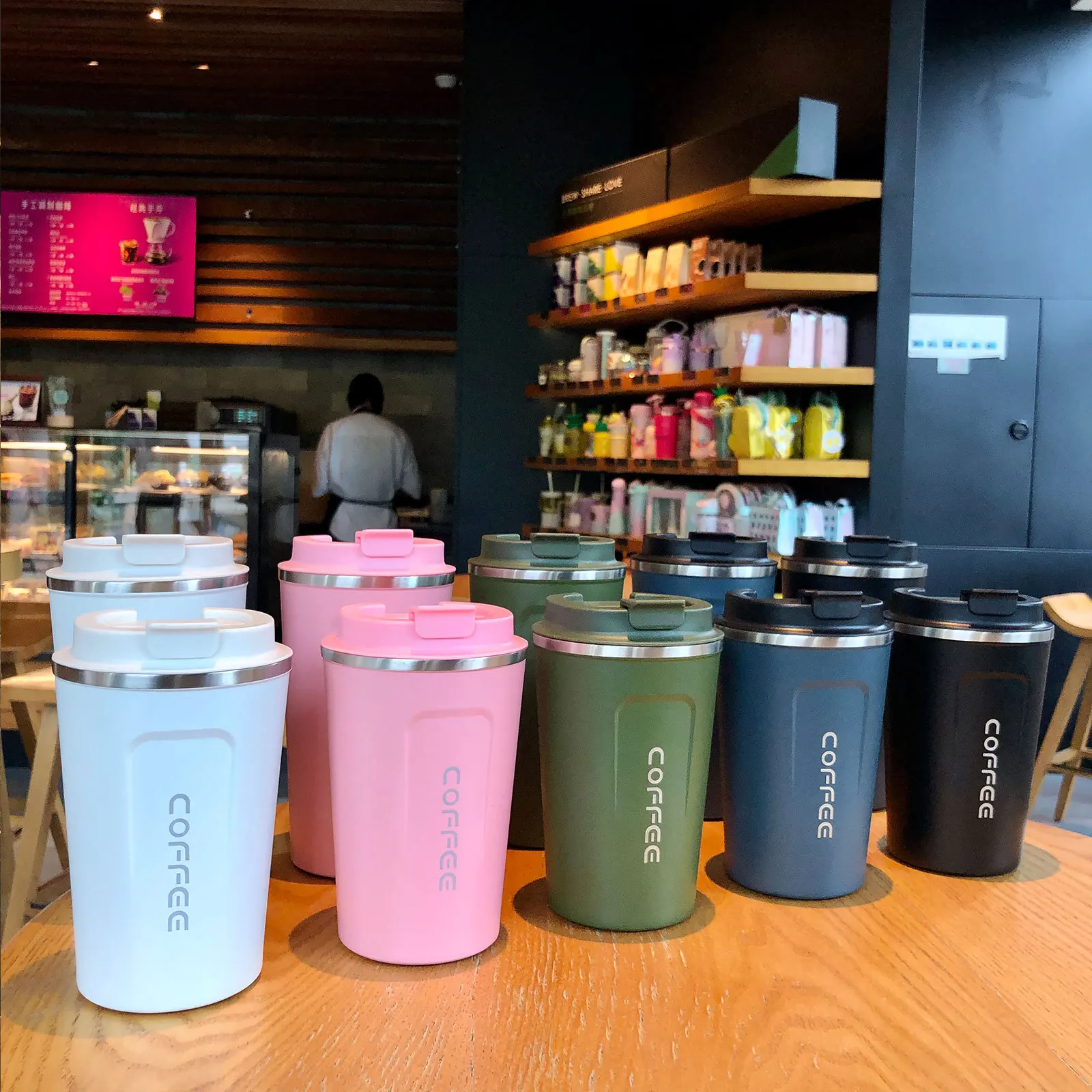 380/510 مللي زجاجة مياه ترمس فنجان قهوة للسيارة يحافظ على البرد والحرارة كوب حراري من الفولاذ المقاوم للصدأ زجاجة مياه رياضية