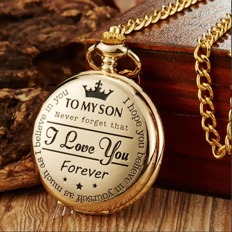 Kids Gifts Vintage Unique TO MY SON Pocket Watch, Classic Exquisite with Wasist Chain Cool Clock Best Wishes for Children