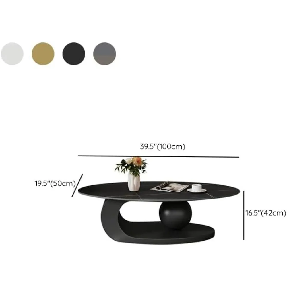 Modern Stone Coffee Table with Abstract Metal Base Living Room Table Center Table for Home Furniture