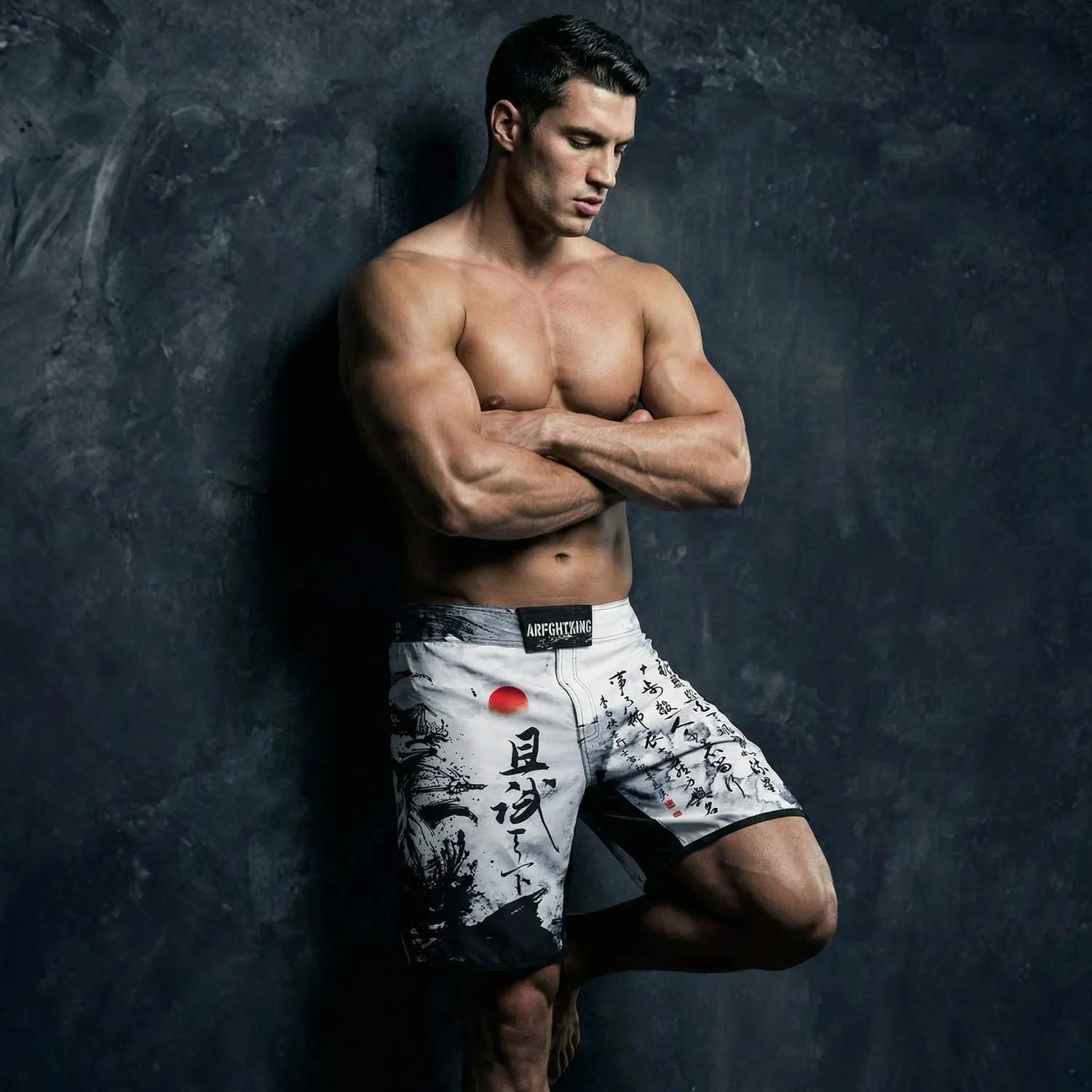 VSZAP white fighting sports shorts, quick drying and wear-resistant training MMA shorts, 3D ink painting style printing