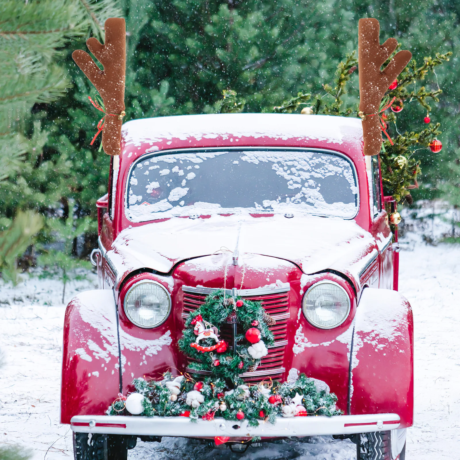 

1Set Reindeer Antlers for Cars Christmas Decoration Auto Holiday Accessories Christmas Car Decor Bells Ribbons Car Reindeer