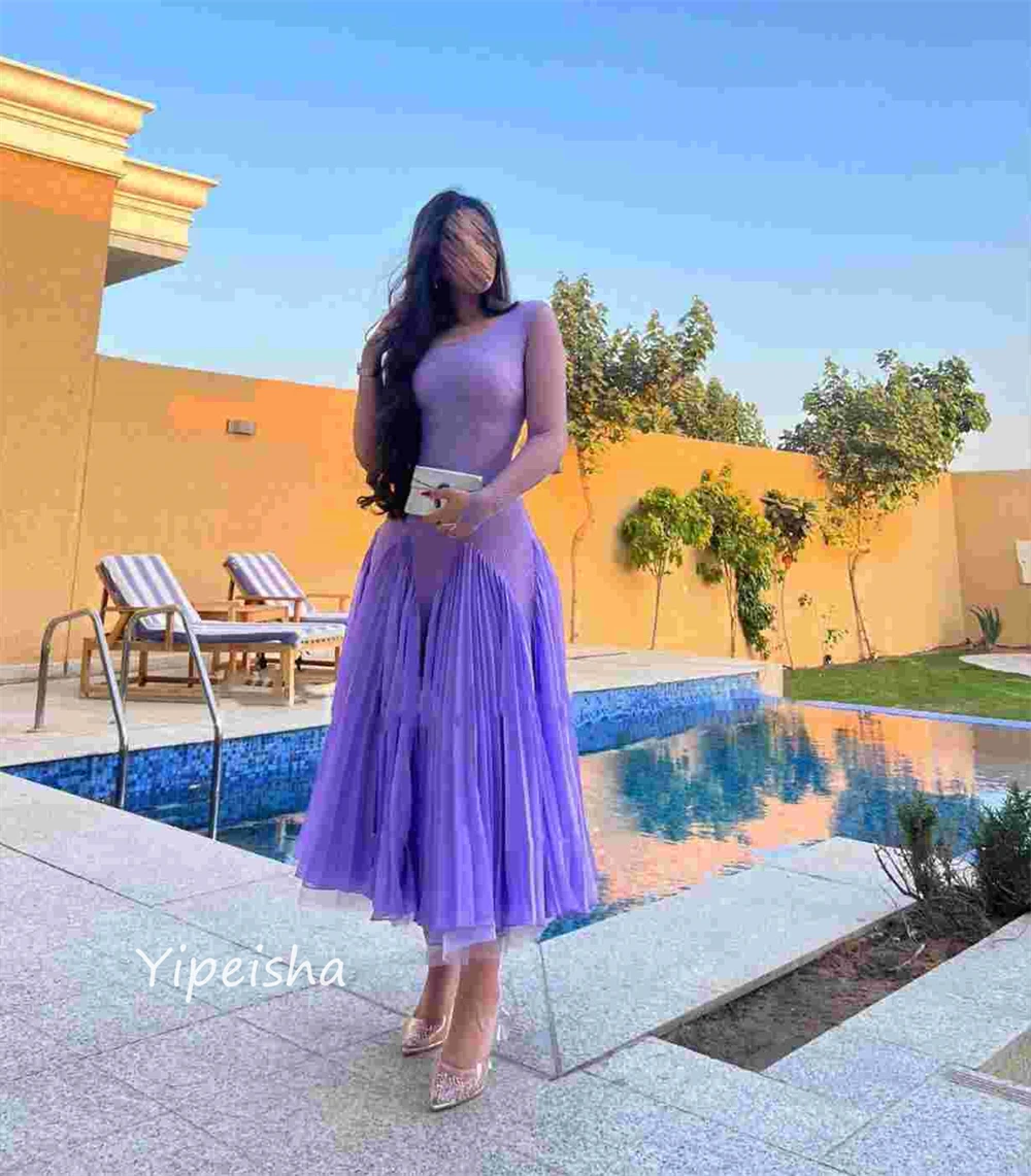 Ball Dress Saudi Arabia Prom Simple Modern Style O-Neck A-line Draped Ankle-Length Satin Bespoke Occasion Dresses Evening