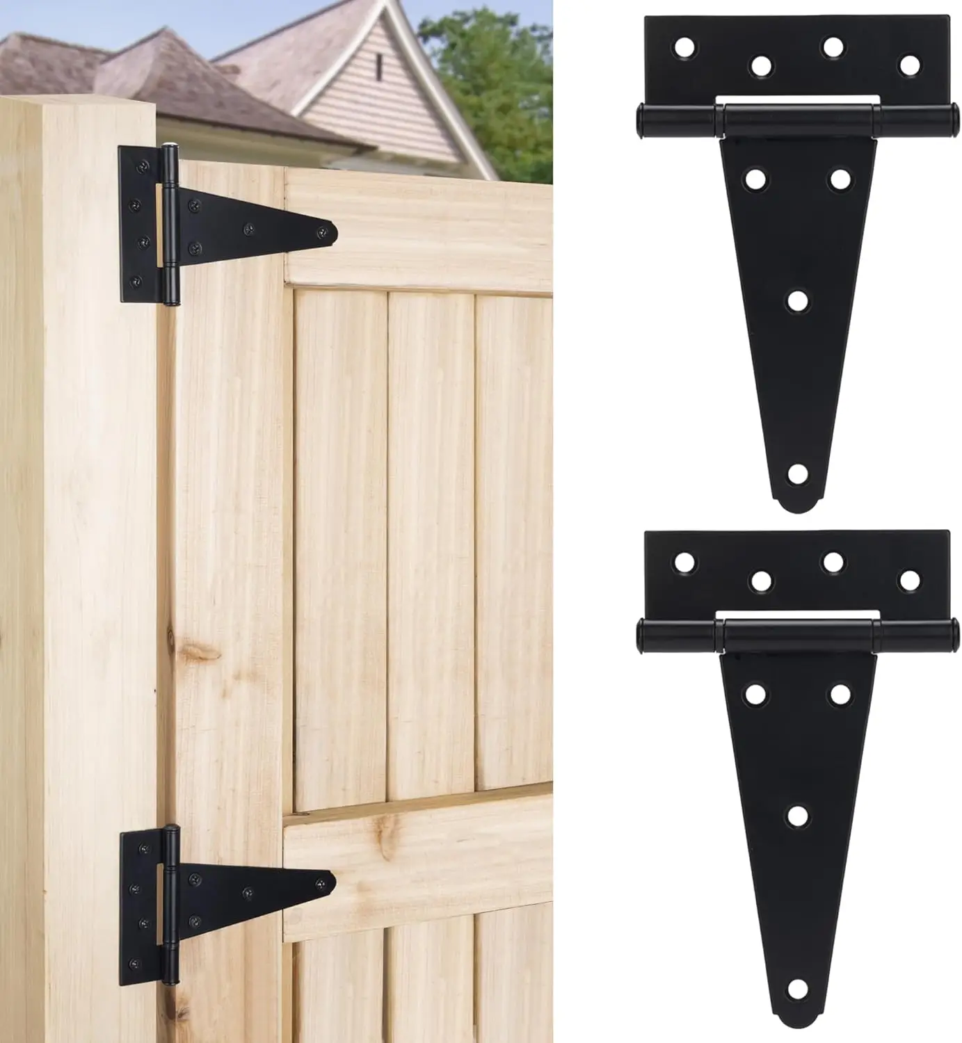 

Heavy Duty T-Strap Gate Hinges 6 Inch, Black Tee Hinges for Barn Shed Yard Fence, Rustproof Iron Hardware 2 Pack