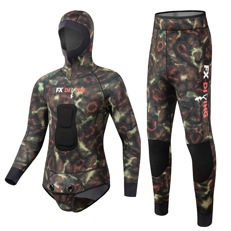 3mm Titanium Coated Camo Spearfishing Suit Smooth Skin Split Wetsuit Freediving Anti Jellyfish Outfit