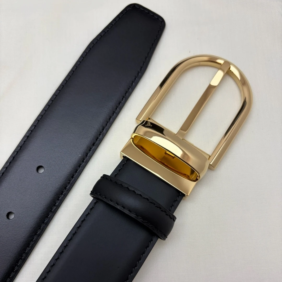 Luxury Men's Reversible Genuine Leather Belt Rotatable Oval Pin Buckle Smooth Black Business Formal Waist Strap Holiday Gift