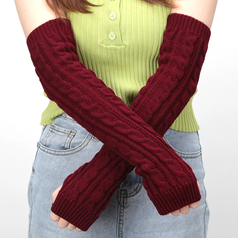 Gants sans doigts longs tricotés pour femmes, mitaines de coude pour filles, gants noirs punk gothiques, manches de poignet de bras, doux et plus