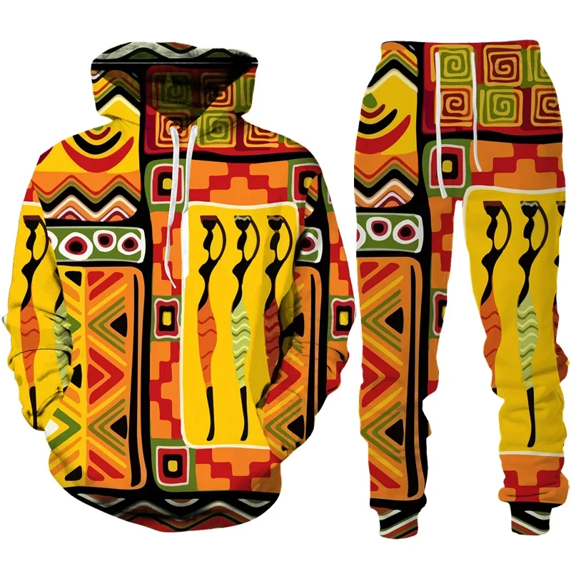 Retro African 3D Print Hoodie/Pants/Suit Ethnic Style Clothes Men/Women Tracksuit Sportswear Set Long Sleeve High-quality Casual