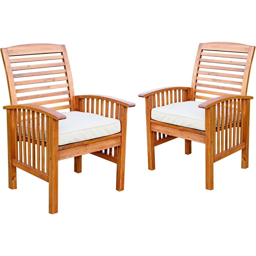 

Walker Edison Rendezvous Modern 2 Piece Solid Acacia Wood Slat Back Outdoor Dining Chairs, Set of 2, Brown