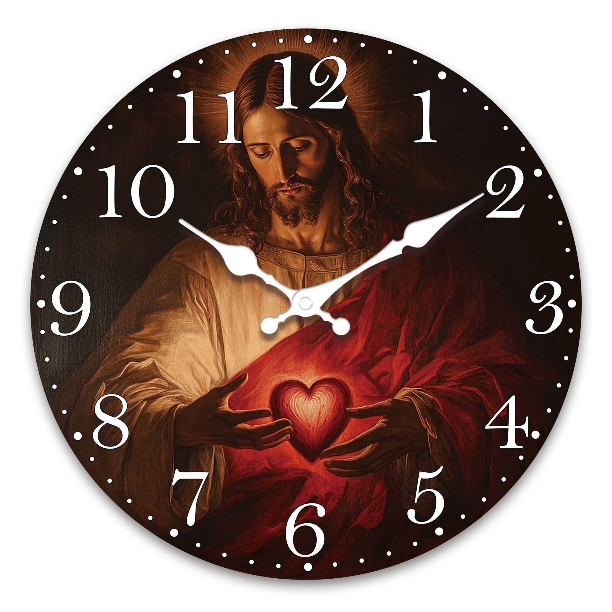 Horloge murale en bois à thème religieux, quartz silencieux, décoration de salon/chambre à coucher, 10 à 16 pouces (piles non incluses),