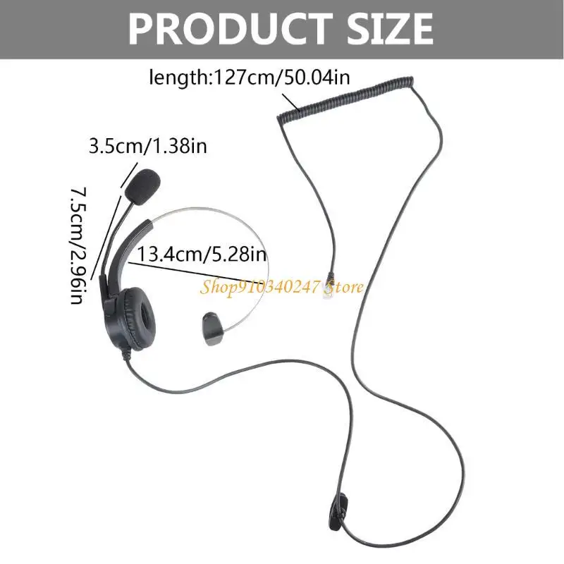Q22A 4-Pin RJ11 Monaural Corded Operator Call Center Telephone Headset Headphone BK